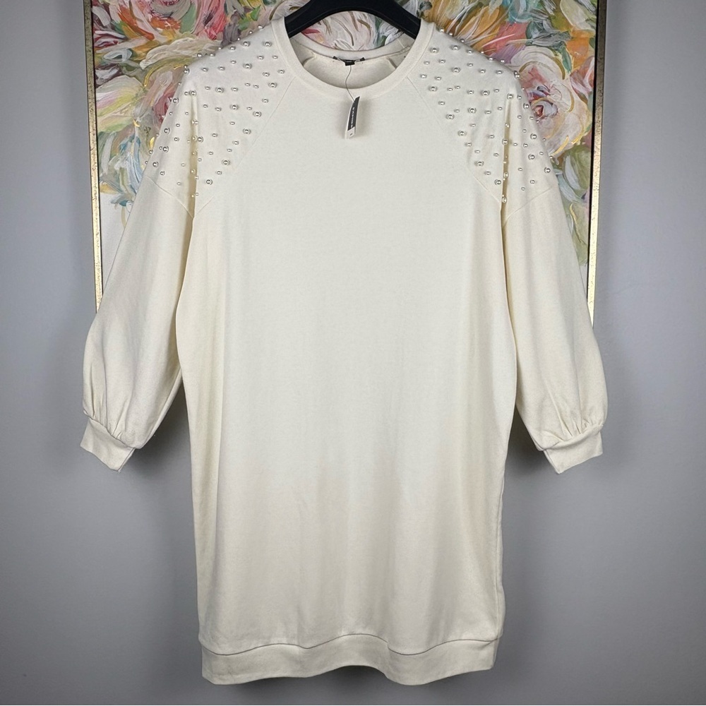 Express Pearl-Embellished Sweatshirt Dress – Size XL – NWT